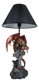 Red Gold Armored Dragon On Celtic Knotwork High Cross With Crystal Table Lamp