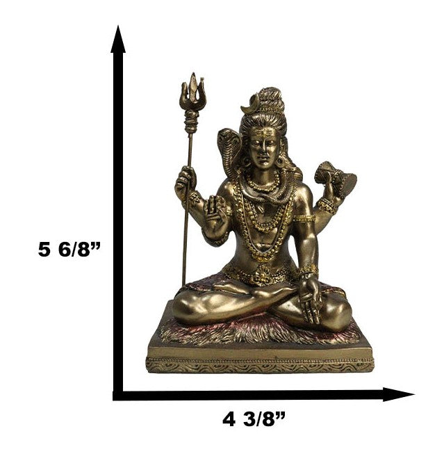 Hindu God Lord Shiva With Trishula Trident Drum Cobra In Meditation Figurine