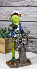Marine Bon Voyage Sailor Captain Frog Holding Wheel Helm and Binoculars Figurine