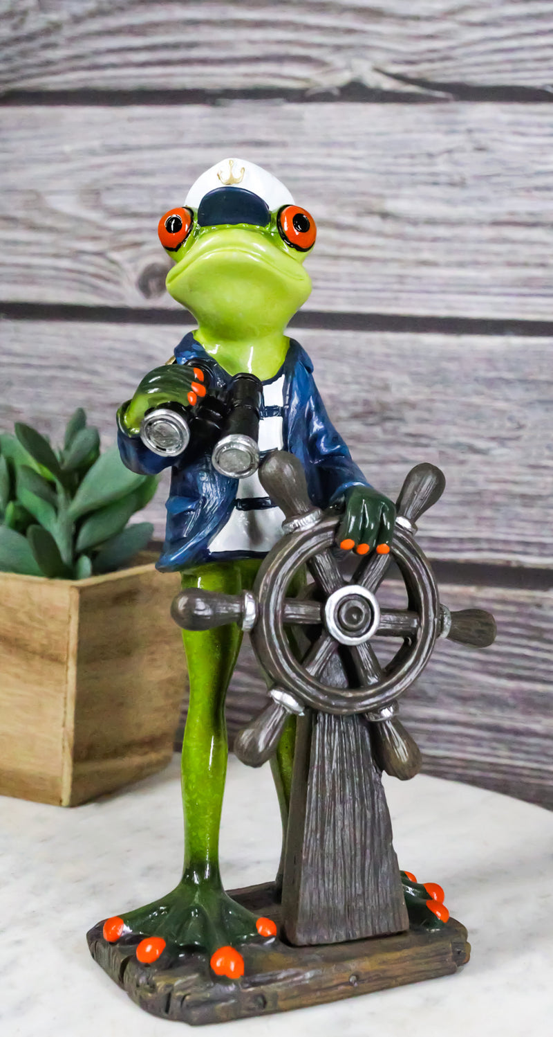 Marine Bon Voyage Sailor Captain Frog Holding Wheel Helm and Binoculars Figurine