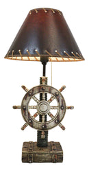 Rustic Sea Nautical Pirate Captain Ship Helm Steering Wheel Table Lamp W/ Shade
