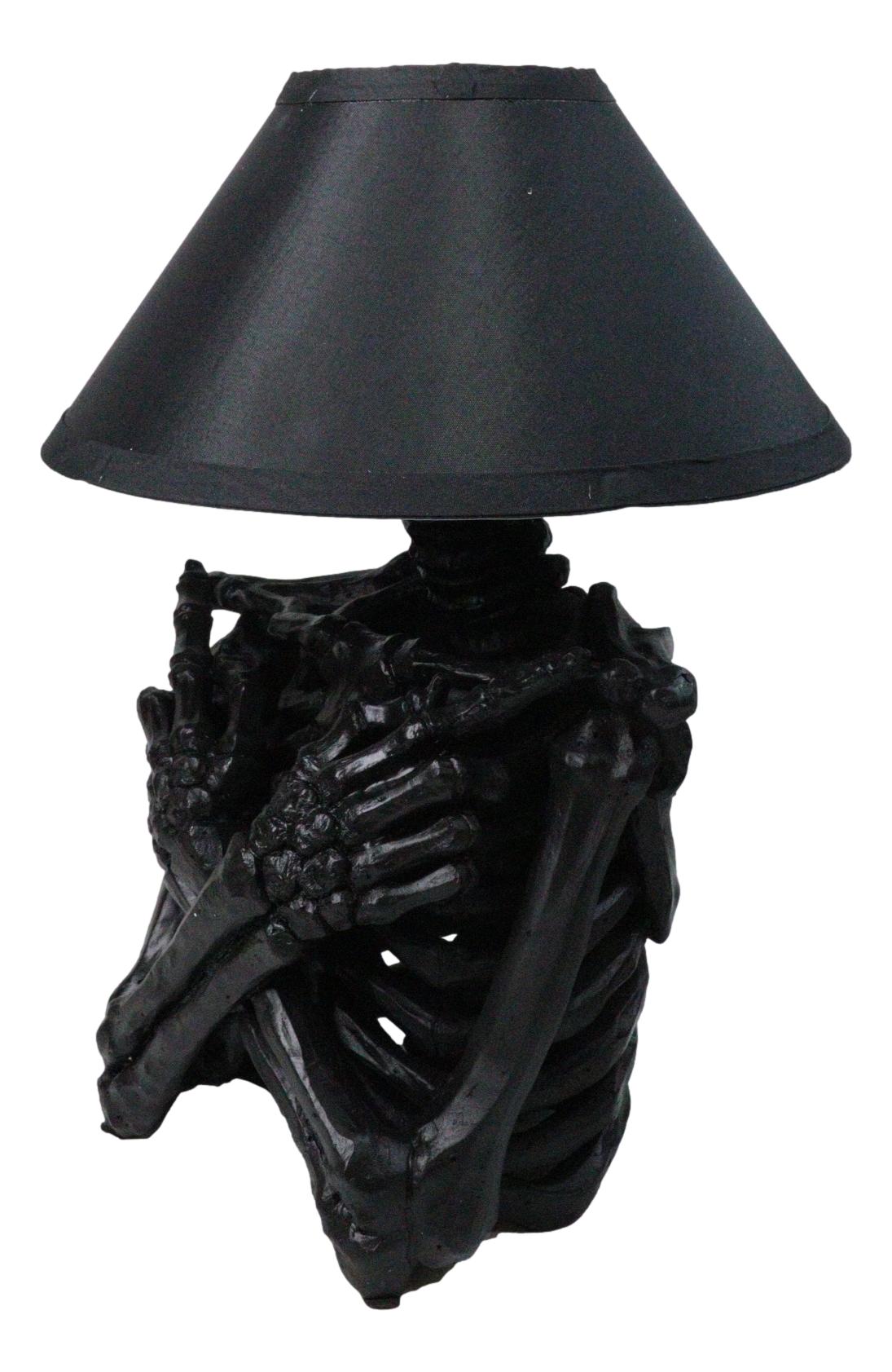 Ebros Gift Silent Half Skeleton Ribcage Crossed Arms Table Lamp with Black Shade
