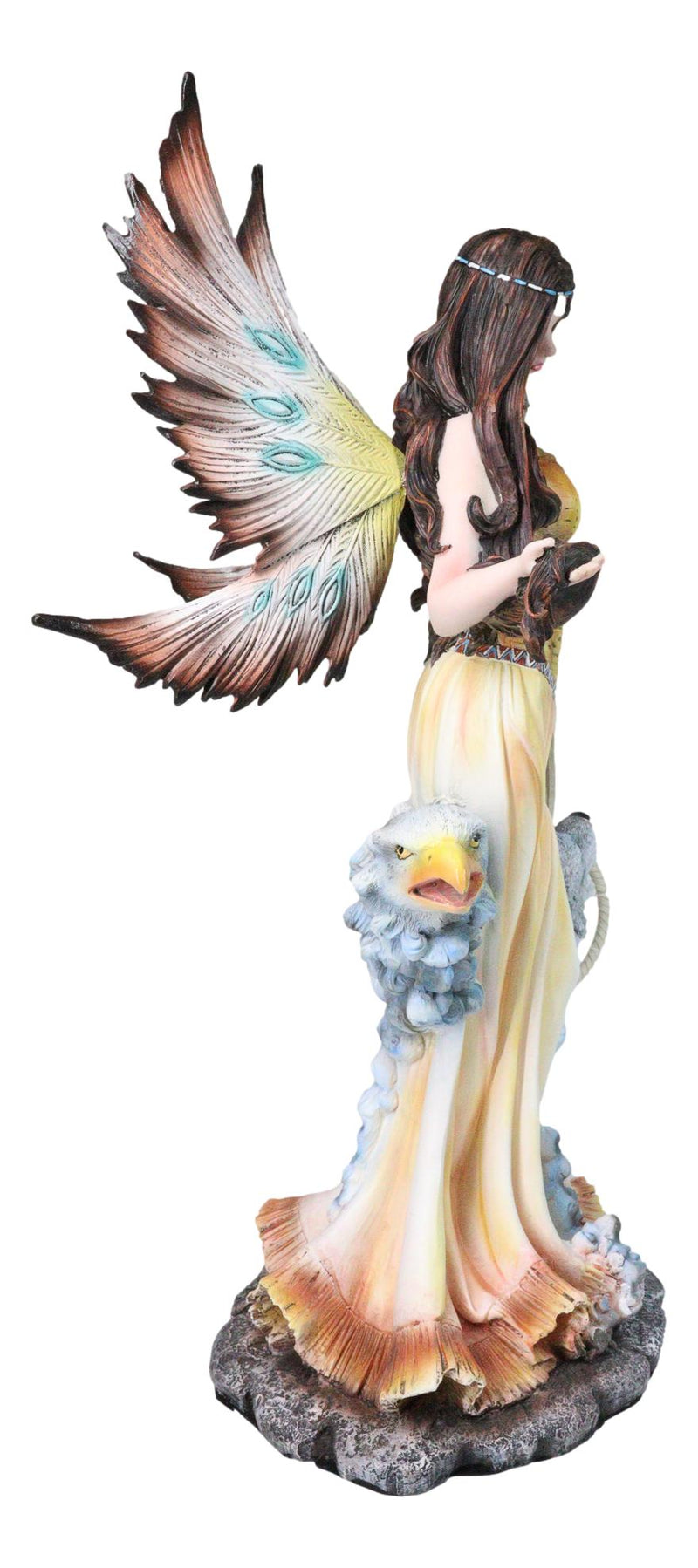 Large Tribal Native Indian Fairy Dreamcatcher with Eagle and Wolf Figurine 18"H