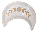 Cream White Porcelain Wicca Moon Phase Crescent Trinket Jewelry Dish Tray 5"L