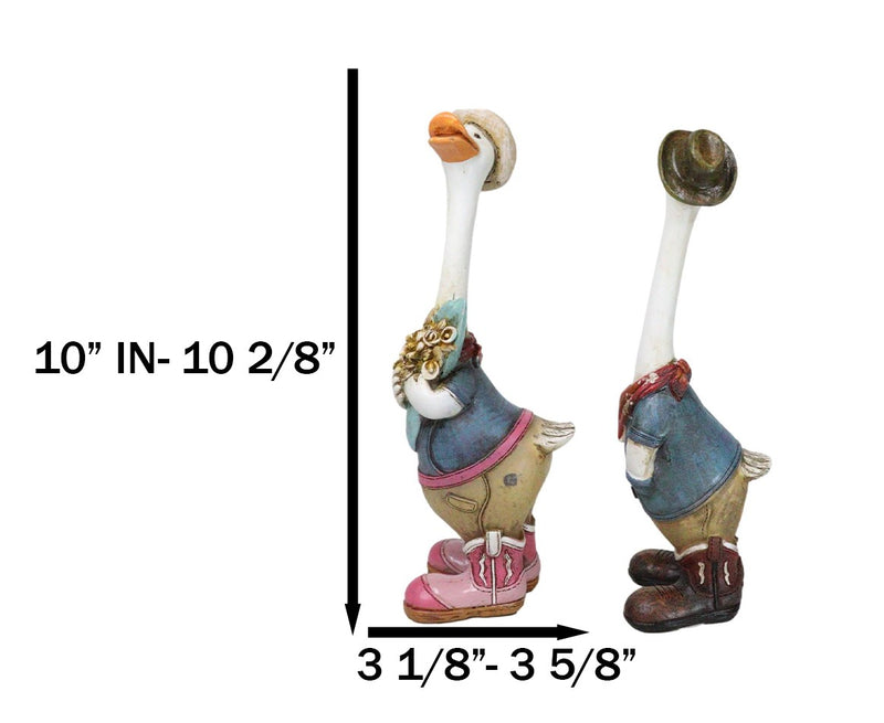 Set of 2 Western Cowboy Cowgirl Ducks With Hats Scarves And Boots Figurines