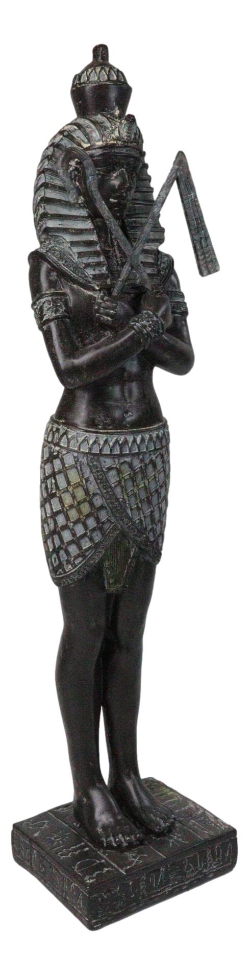 Egyptian Warrior King Pharaoh With Nemes Crook And Flail Standing On Base Statue