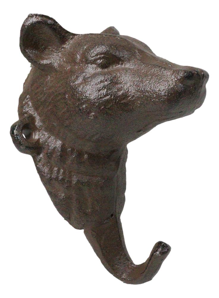 Pack Of 2 Cast Iron Rustic Forest Black Bear Wall Hook Sculptures For Coats Keys