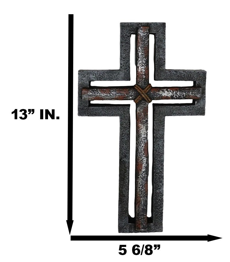 Rustic Western Layered Rust Finish Crossed Ropes Wall Cross Christian Plaque
