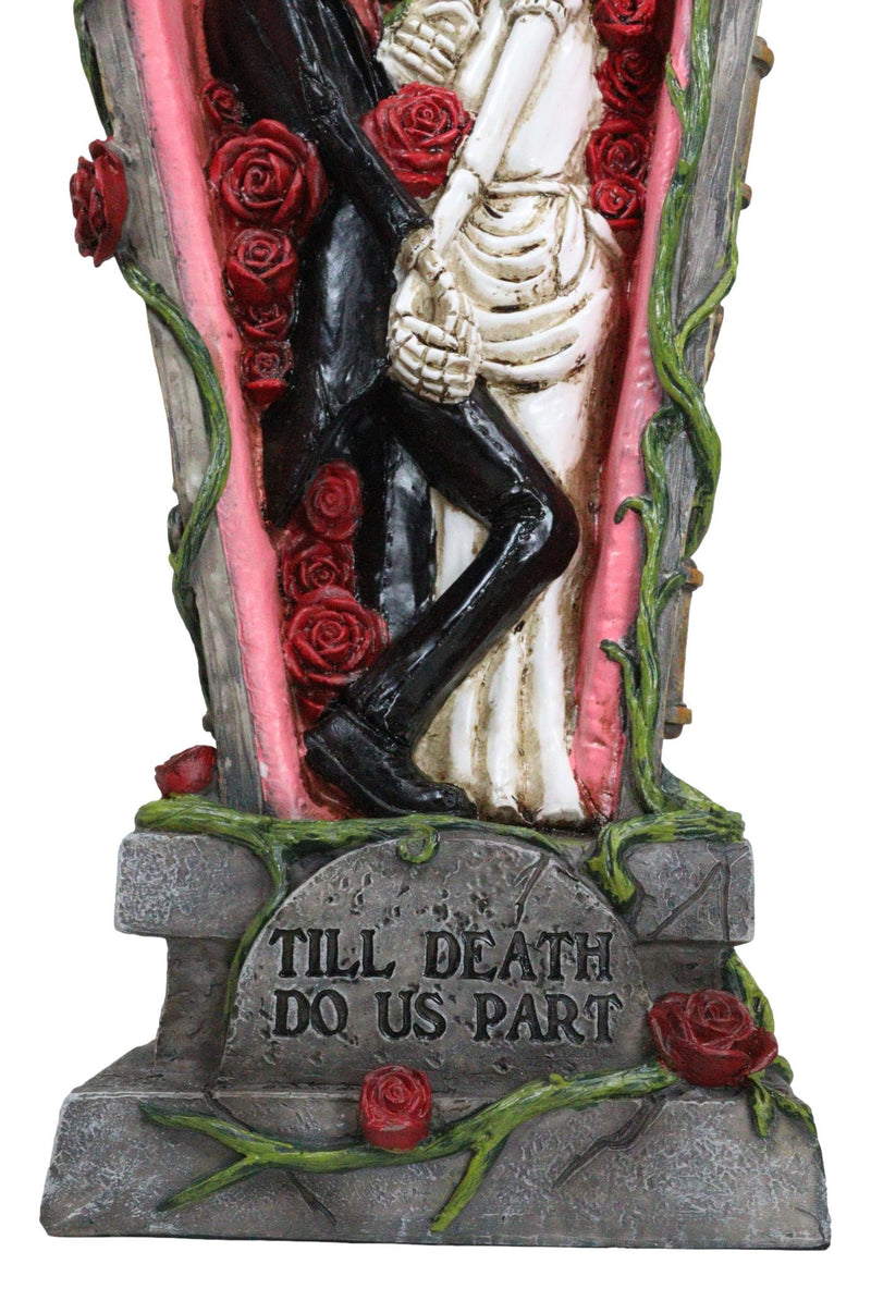 Wedding Bride and Groom Skeletons In Rose Coffin Till Death Do Us Part Figurine