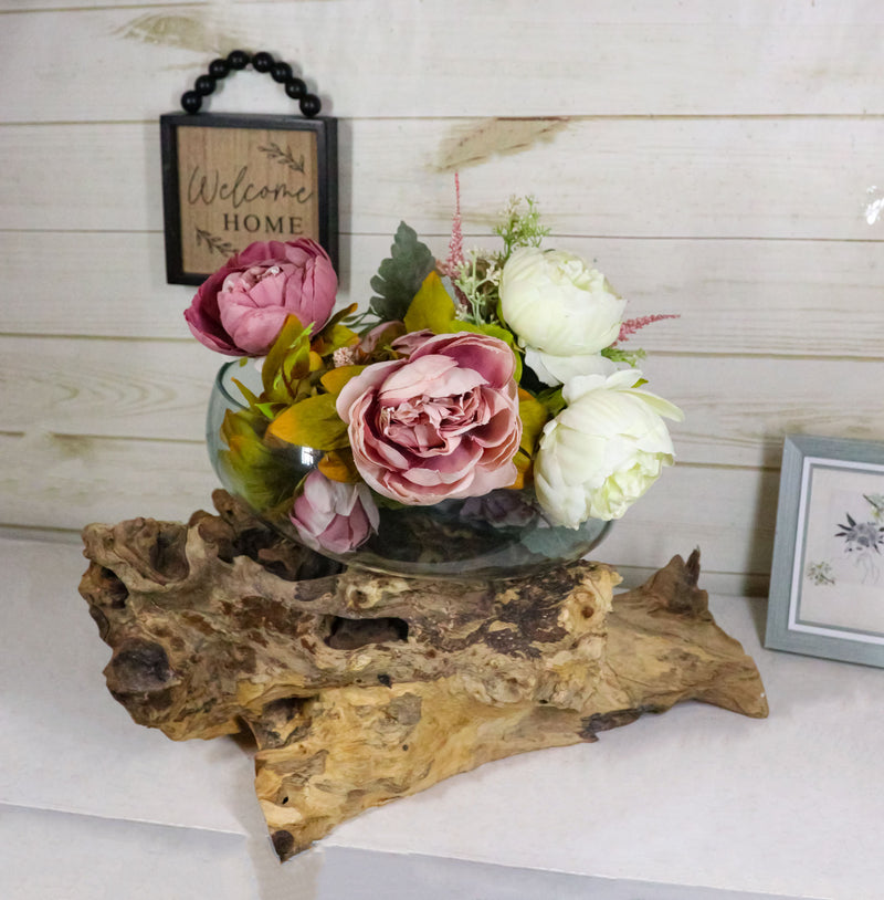 Balinese Natural Driftwood With Large Molten Glass Fruit Succulents Decor Bowl