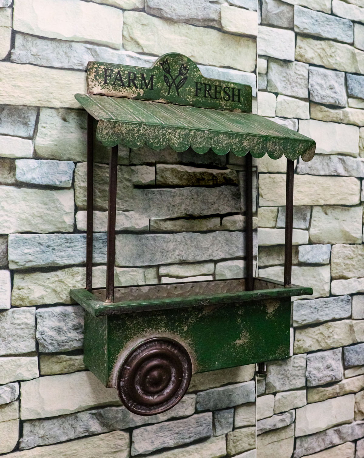 Rustic Green Galvanized Metal Farm Fresh Market Cart Hanging Wall Planter 19"H