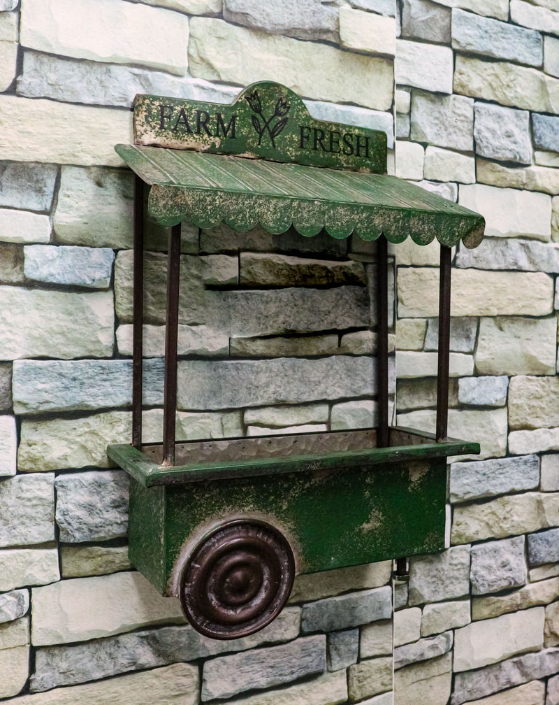 Rustic Green Galvanized Metal Farm Fresh Market Cart Hanging Wall Planter 19"H