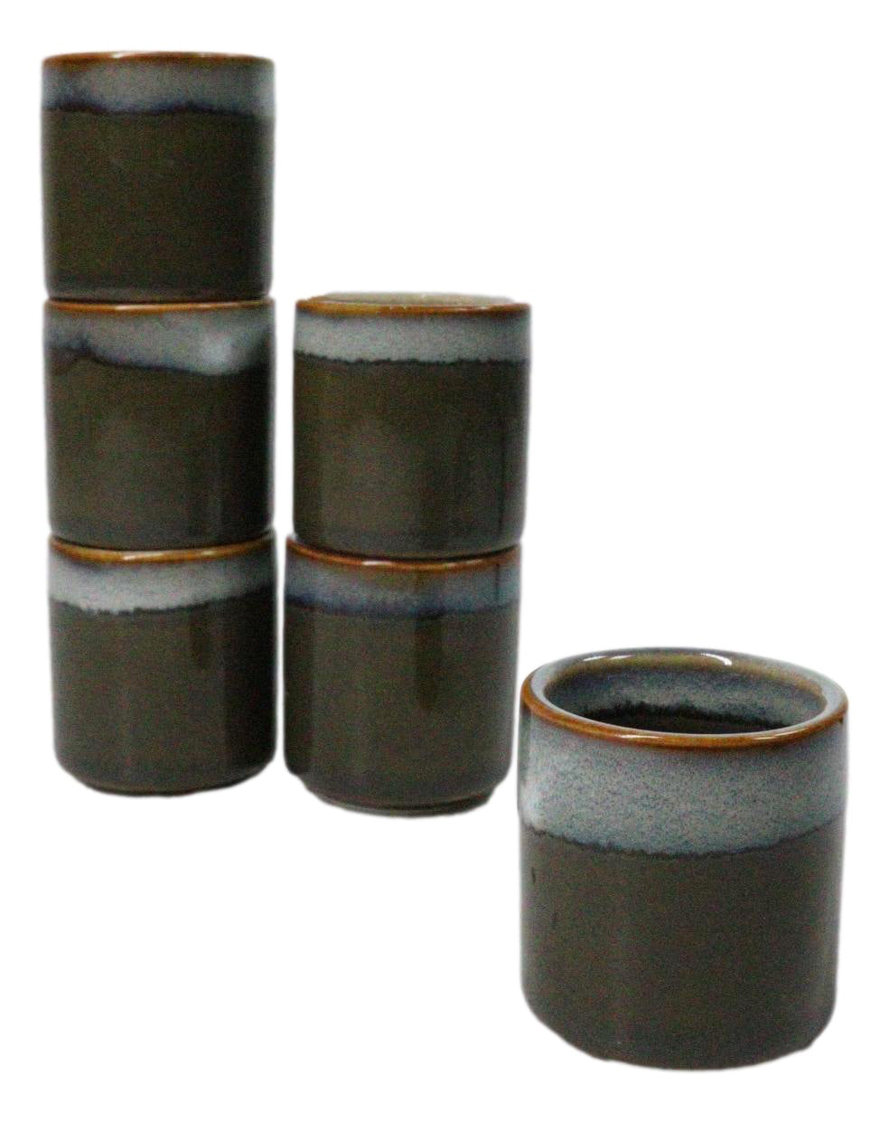 Set of 6 Earth Green And Gray Porcelain 1.25oz Ochoko Yuzu Sake Cups