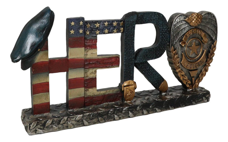 Police Man Officer Cop Badge Hat USA Flag Hero 3D Word Art Desktop Figurine