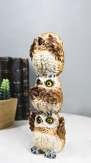 Stacked See Hear Speak No Evil Wise Fat Brown Great Horned Owls Figurine 8"H