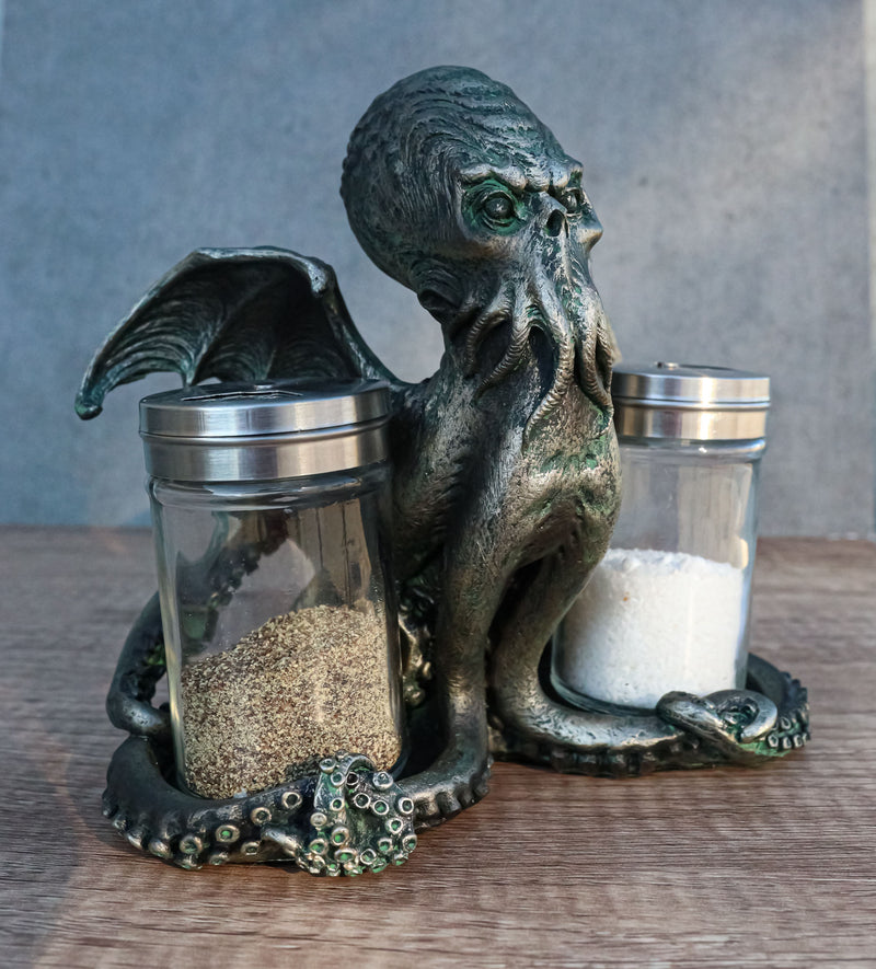 Winged Cthulhu The Wise One Octopus Kraken Salt And Pepper Shakers Holder Set