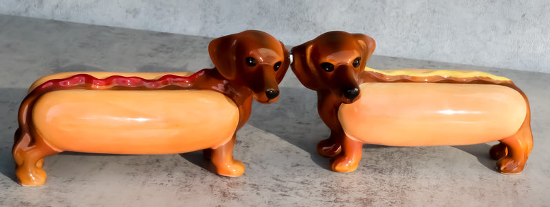 Doxies Hot Dog Sausage Wiener Dachshunds Salt And Pepper Shakers Magnetic Set