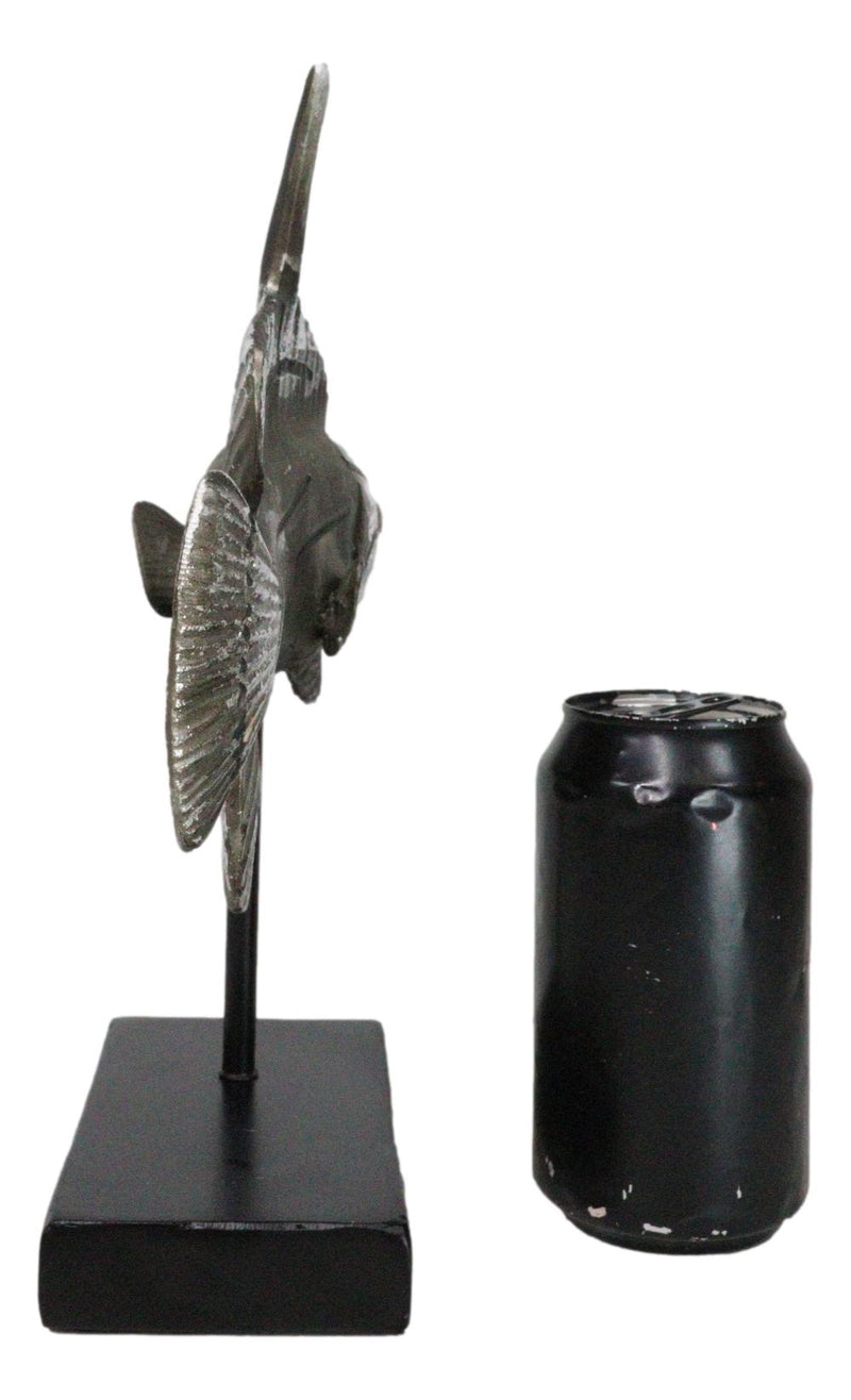 Nautical Marine Silver Tone Lyretail Anthias Fish Sculpture With Pole Stand Base