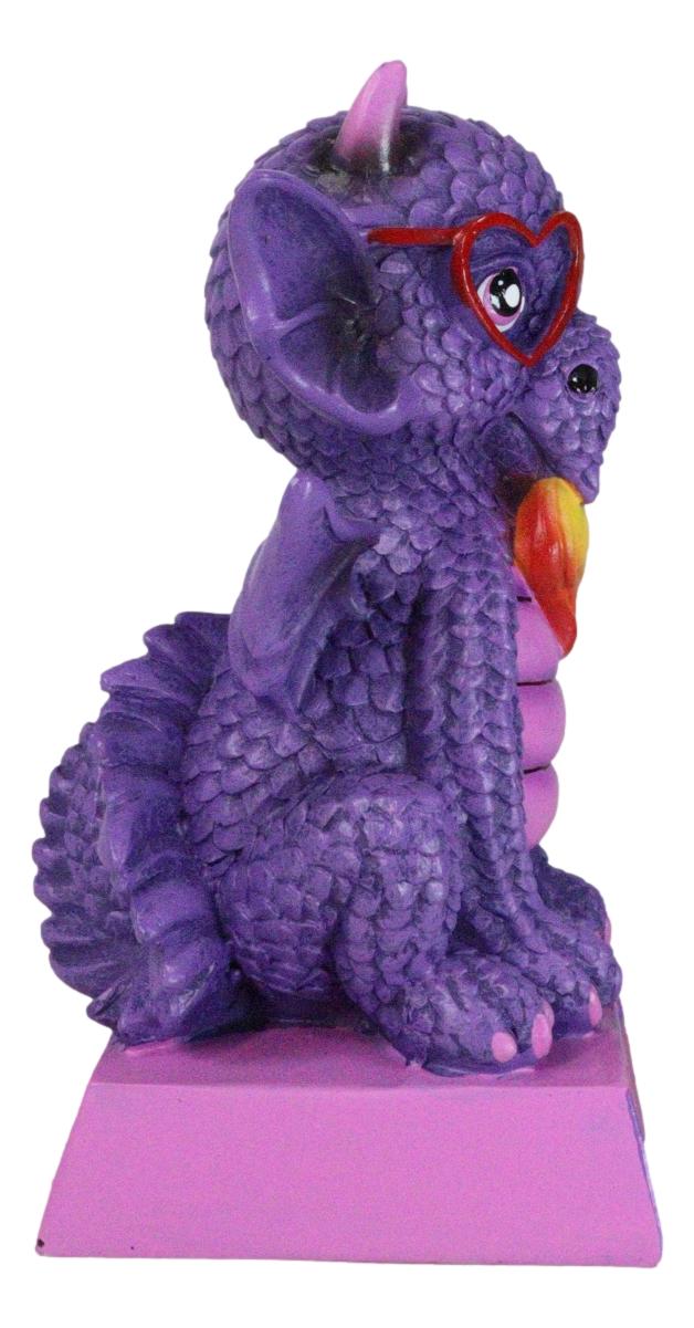 Fantasy Purple Koan Cartoon Chibi Dragon Collectible Figurine I Love Dragons! - Ebros Gift