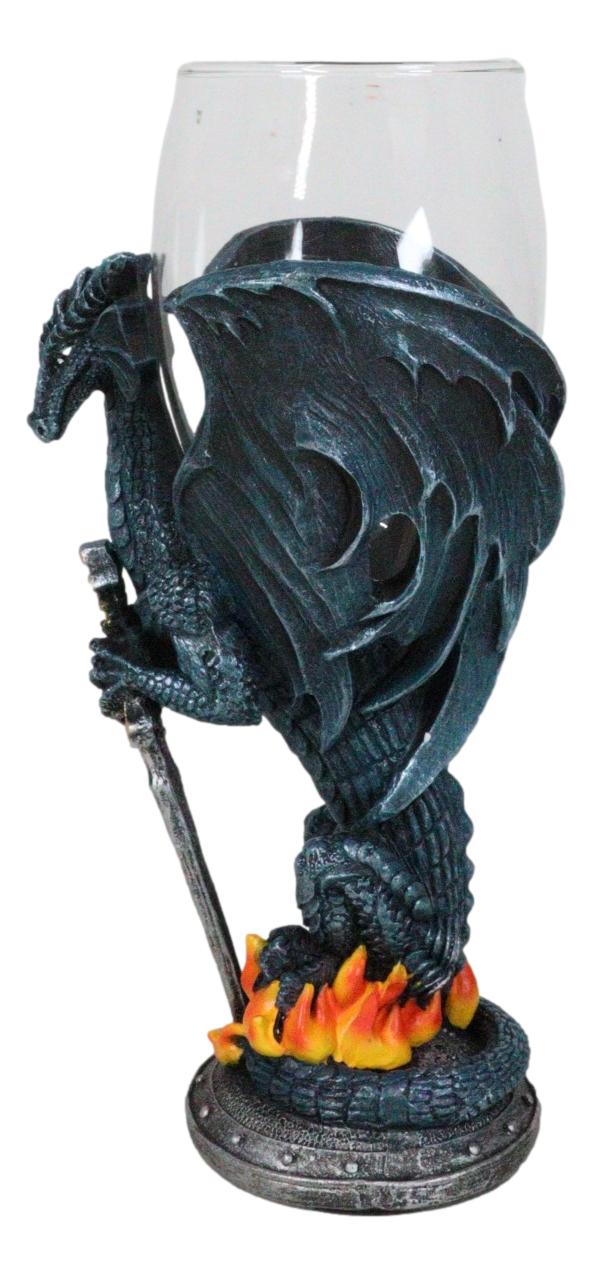 Fantasy Netherworld Fire Dragon Excalibur Blade Sword Glass Wine Goblet Chalice
