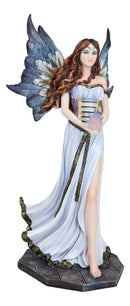 Enchanted Fantasy Damsel Fairy In White Corset Gown Holding Blue Flame Figurine