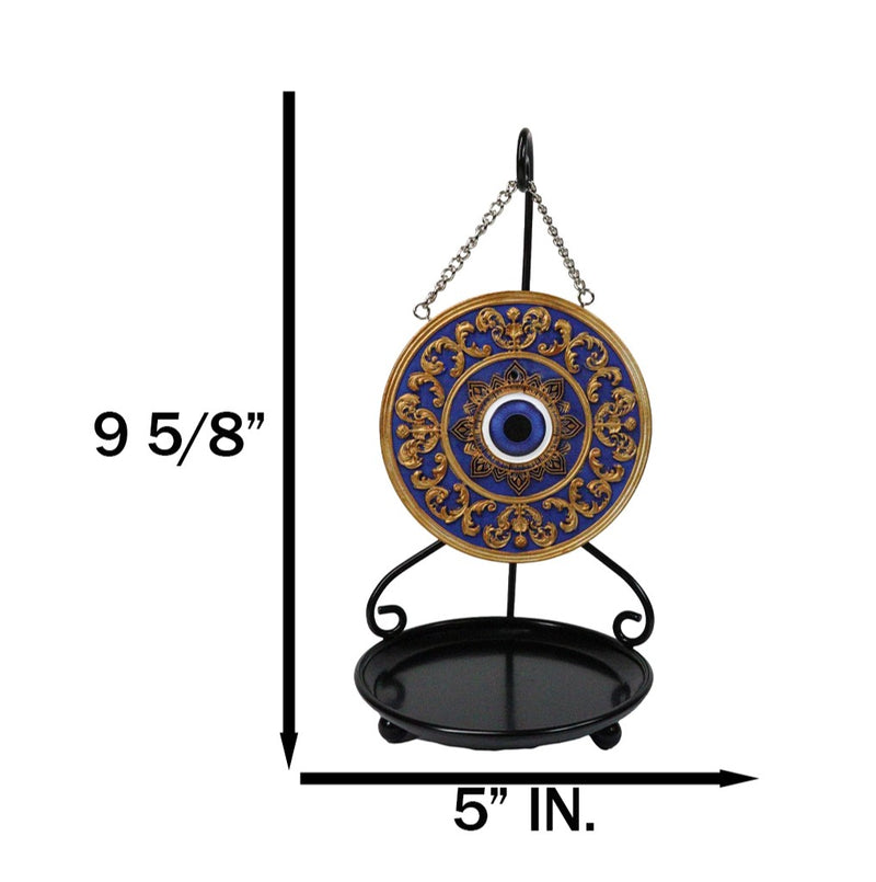 Evil Eye with Mandala Floral Scroll Round Medallion Backflow Incense Cone Burner