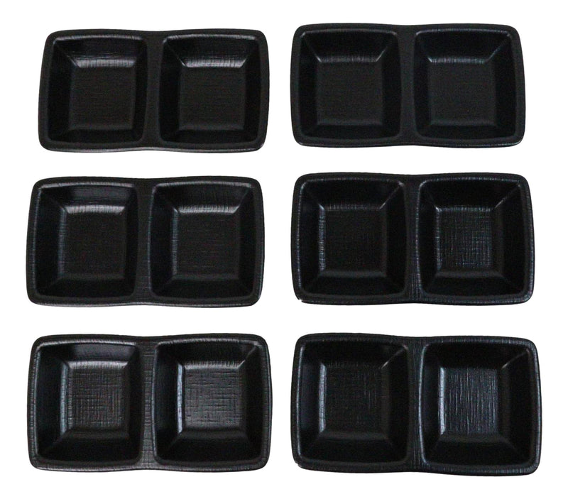Pack Of 6 Black Silk Melamine 2 Partition Condiment Sauce Dipping Bowl or Dishes