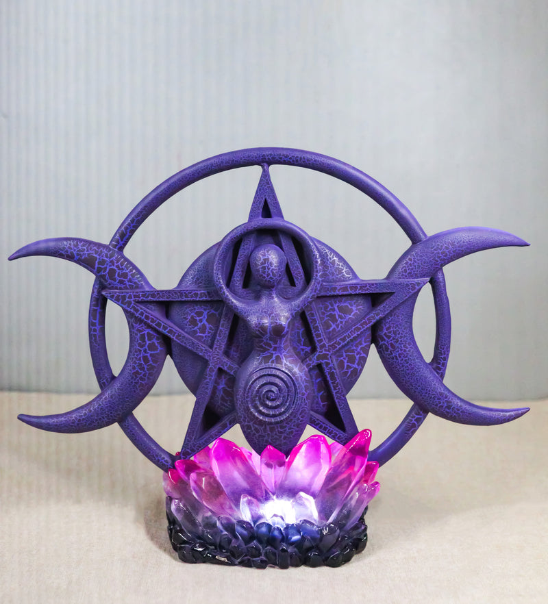 Wicca Shaman Spiral Goddess Triple Moon Pentagram With LED Crystals Figurine