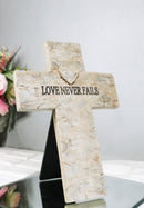 Rustic Inspirational Tuscany Vintage Love Never Fails Heart Relief Wall Cross