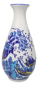 Great Wave Kanagawa Hokusai Porcelain Sake Flask And 4 Ochoko Cups Set