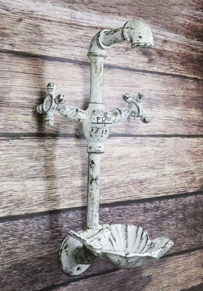Cast Iron Antiqued White Spigot Faucet Bird On Flower Wall Bird Feeder Bath 16"H