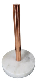 Natural Round White Marble With Copper Tone Metal Rod Modern Paper Towel Holder