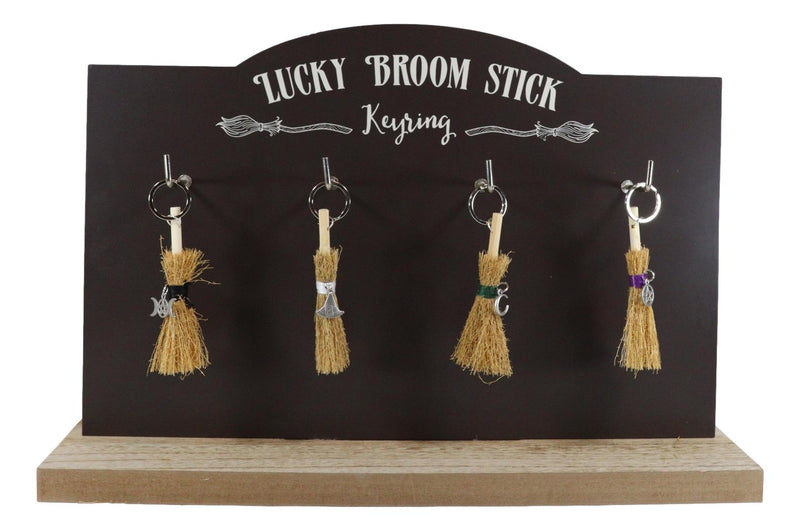 Triple Moon Crescent Pentagram Witch Hat Broomsticks Keyring Key Chains Set Of 4