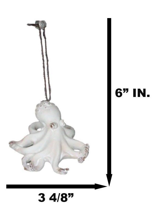 Set Of 6 Antique White Octopus Ocean Marine Wall Hanging Decor Tree Ornaments