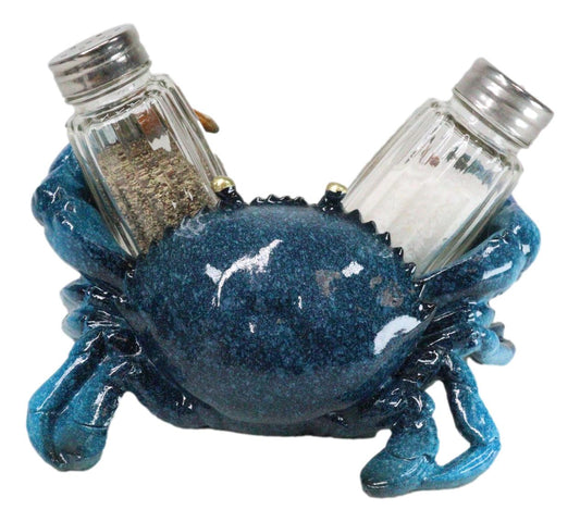 Nautical Ocean Marine Blue Crab Salt And Pepper Shakers Holder Figurine Set