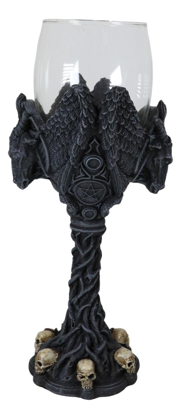 Sabbatic Goat Baphomet Pentagram Raven Wings Dendritic Vines Wine Goblet Cup
