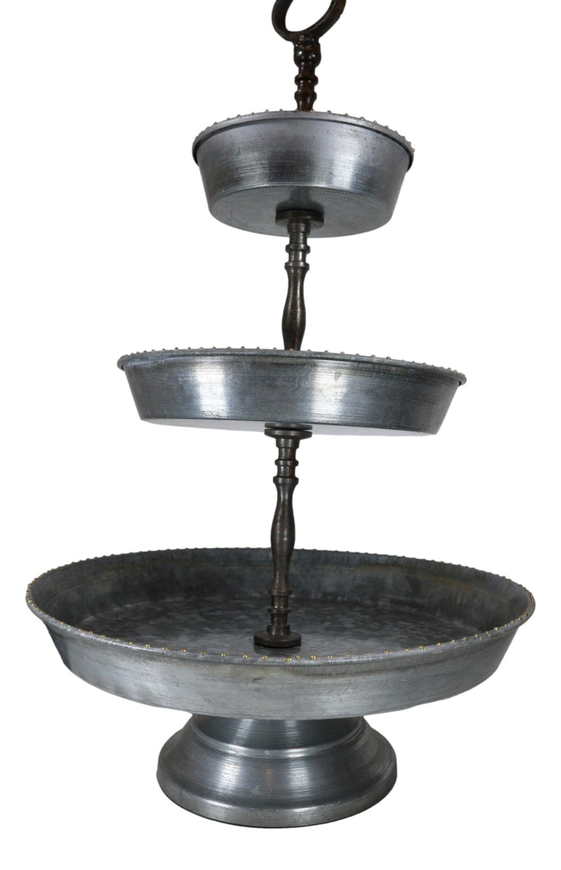 Rustic Farmhouse 3 Tiered Tabletop Galvanized Metal Serving Tray With Handle