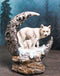 Winter Snow White Wolf With Pup Cub By Snowy Crater Crescent Moon Figurine