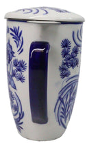 Blue Koi Fish In Water 15oz Porcelain Tea Mug With Lid Stainless Steel Infuser