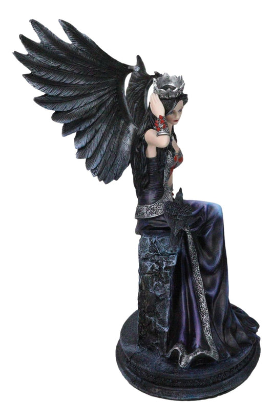 Dark Encounter Gothic Crowned Fairy Queen With Raven Crow On Ledge Figurine