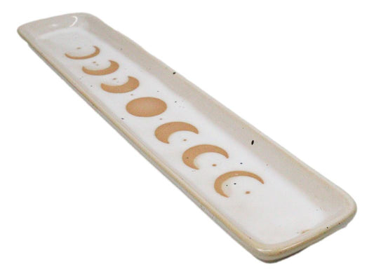 Cream White Ceramic Celestial Astrology Moon Phase Incense Catcher Holder Dish