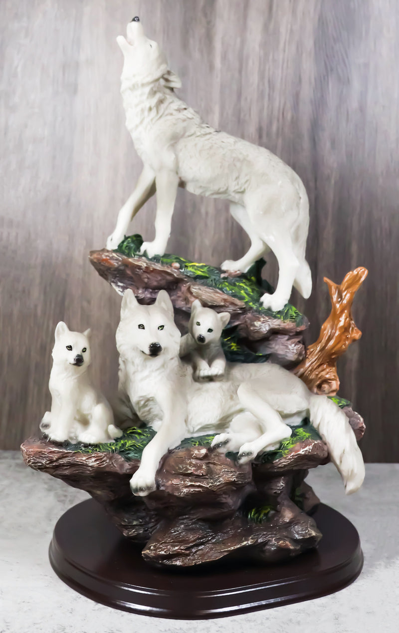 Ebros Gift Moon Howling Timberwolves Wolf Pack Family Decorative Figurine 8.5"H