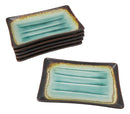 Pack Of 6 Crackled Green Midori Kannyu Ceramic Rectangular Sushi Plates 8.5"L