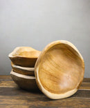 Pack Of 4 Hand Carved Rustic Live Edge Teak Wood Serveware Small Bowls 8"D