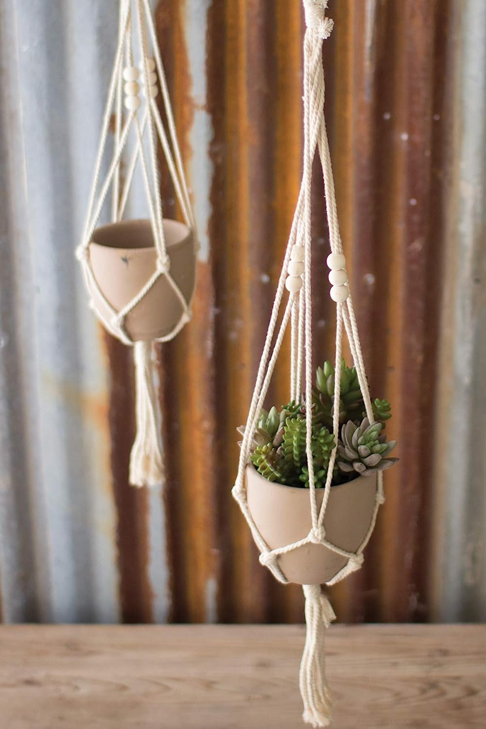 Set of 4 Decorative Cotton Frill Macrame Hanger Planter Clay Pots Wall Decor