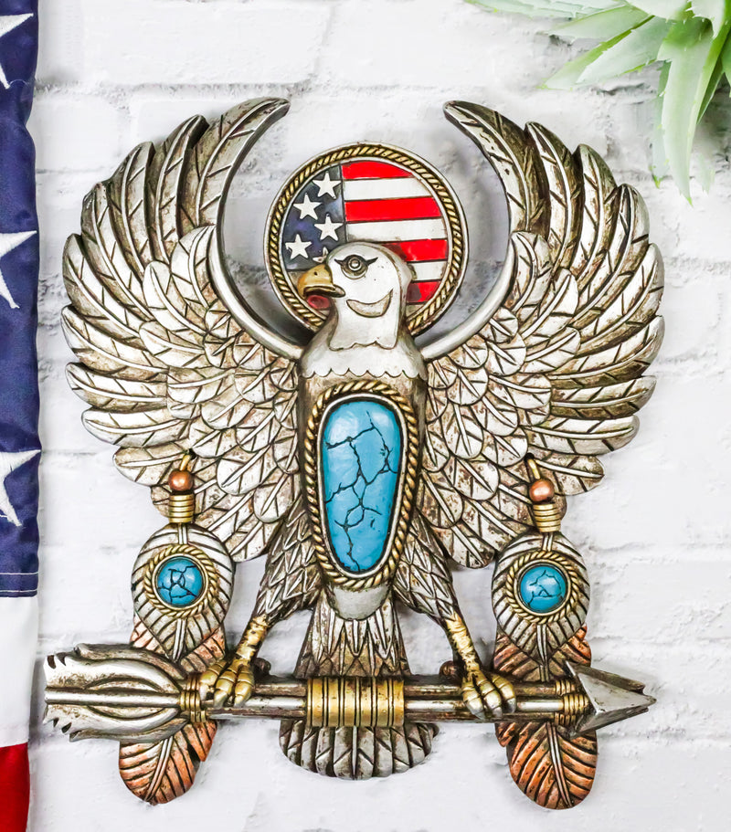 Southwestern American Flag Eagle With Turquoise Rocks Feathers Arrows Wall Decor