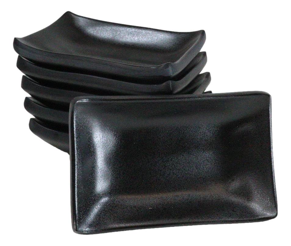 Pack Of 6 Ridged Matte Black Melamine Rectangular Condiment Sauce Dish 2oz