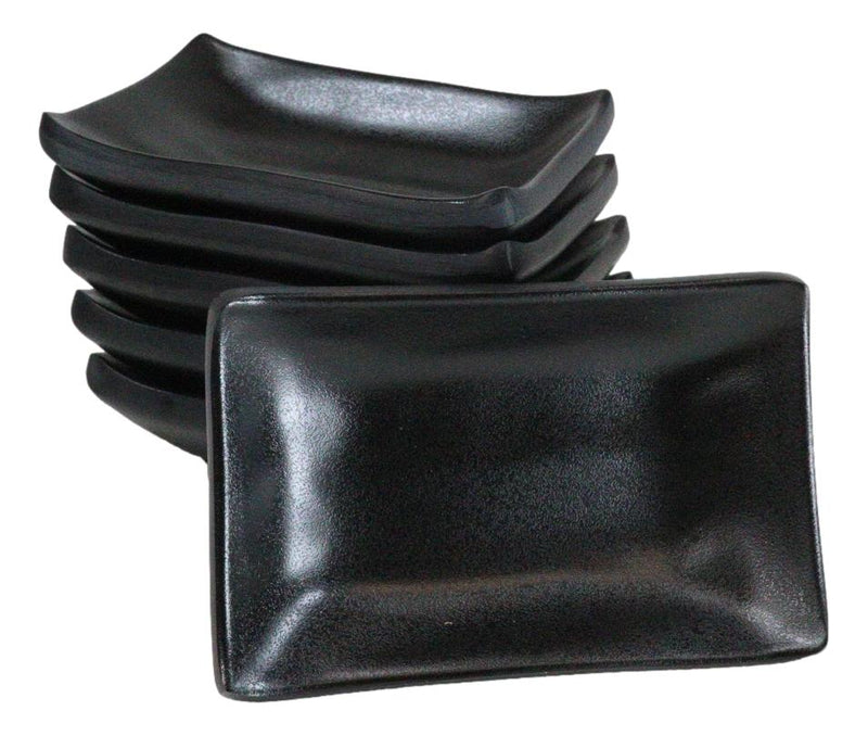 Pack Of 6 Ridged Matte Black Melamine Rectangular Condiment Sauce Dish 2oz