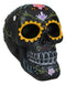 Black Day of The Dead Colorful Sunflowers Floral Blooms Sugar Skull Figurine
