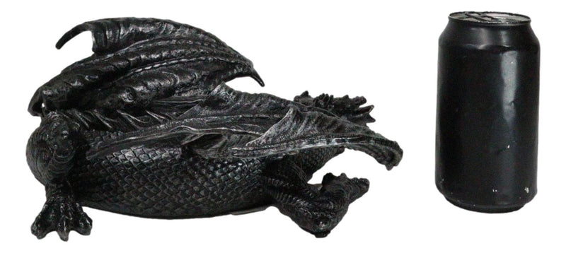 Medieval Fantasy Horned Black Soma Dragon At Repose Collectible Figurine 11"L